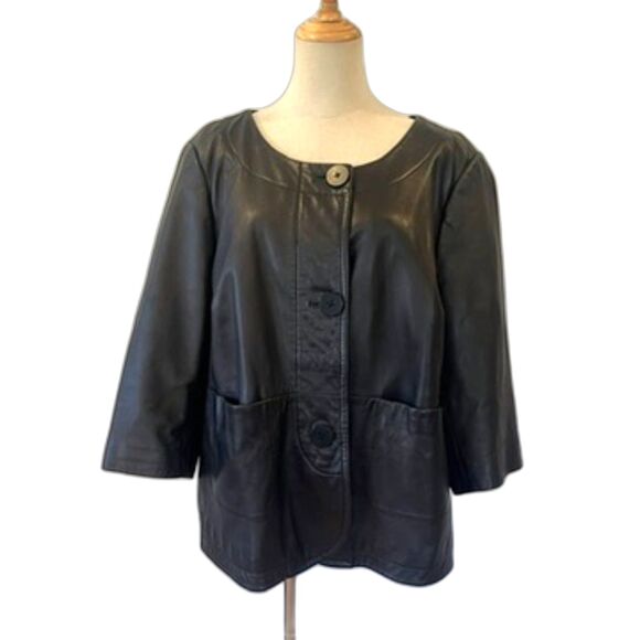 Semantiks Black Leather Jacket Button Front Plus Size 1X Pockets - Picture 2 of 11